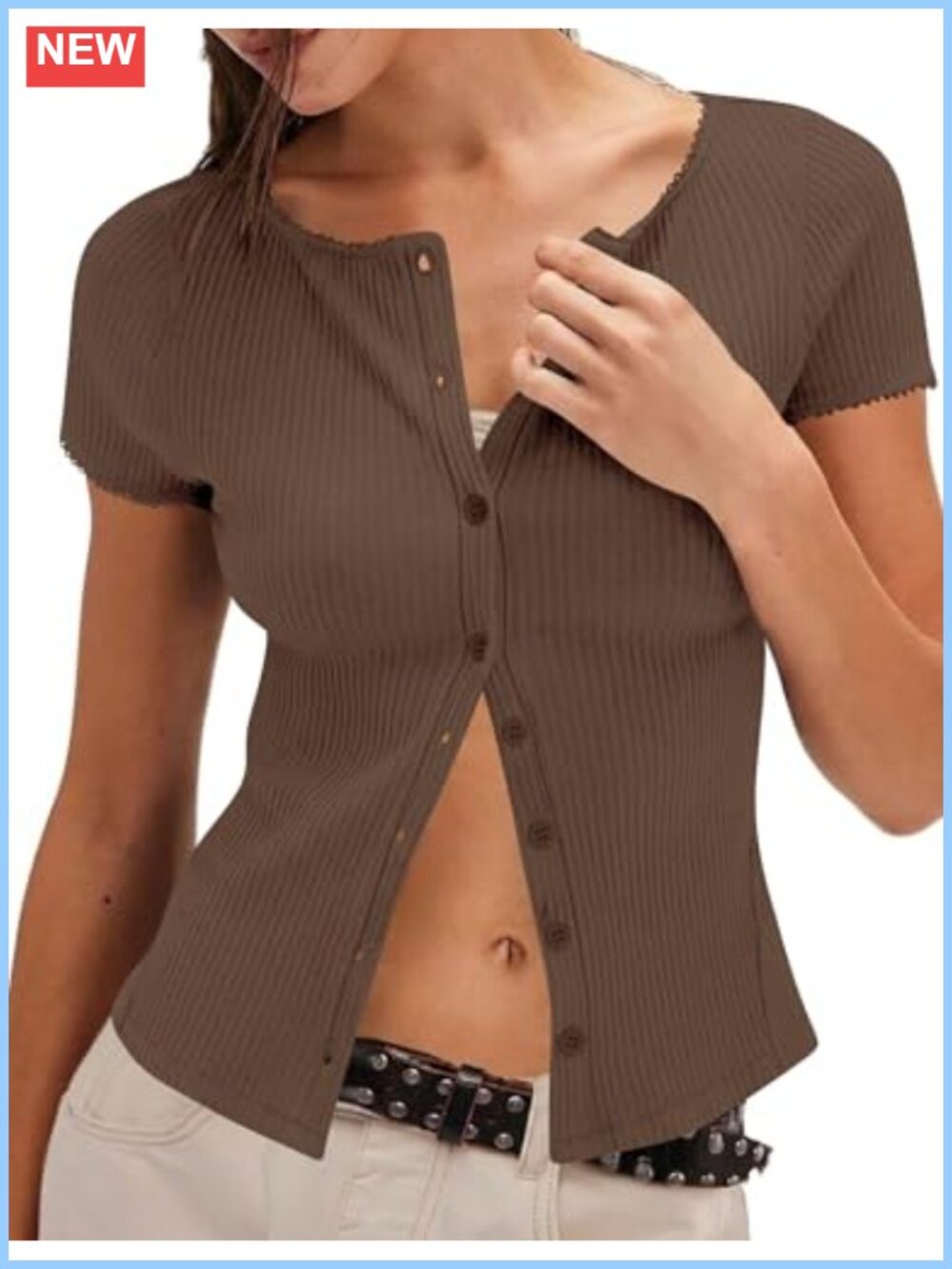 Ribbed Knit Button Down Short Sleeve Cardigan Y2k Cropped Top